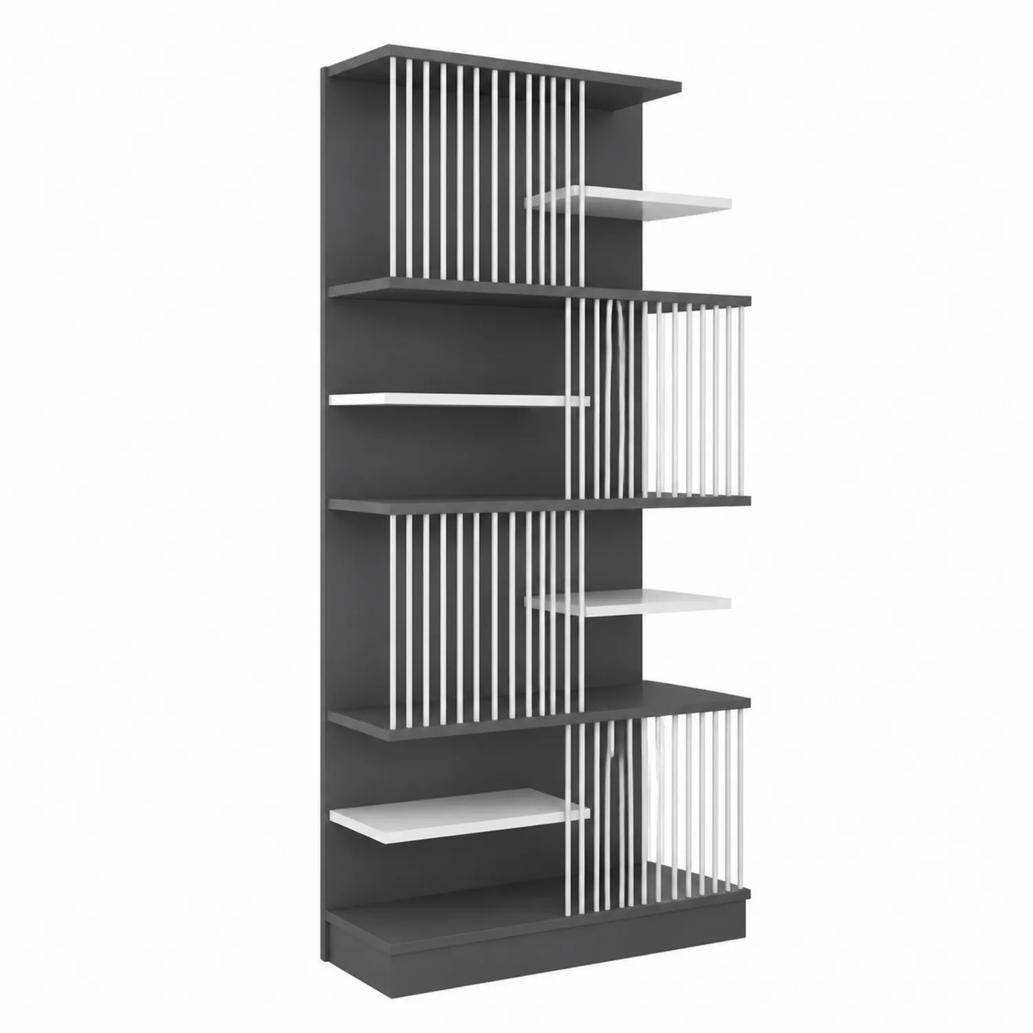 Libreria a 5 Ripiani in MDF e Metallo Nero e Bianco
