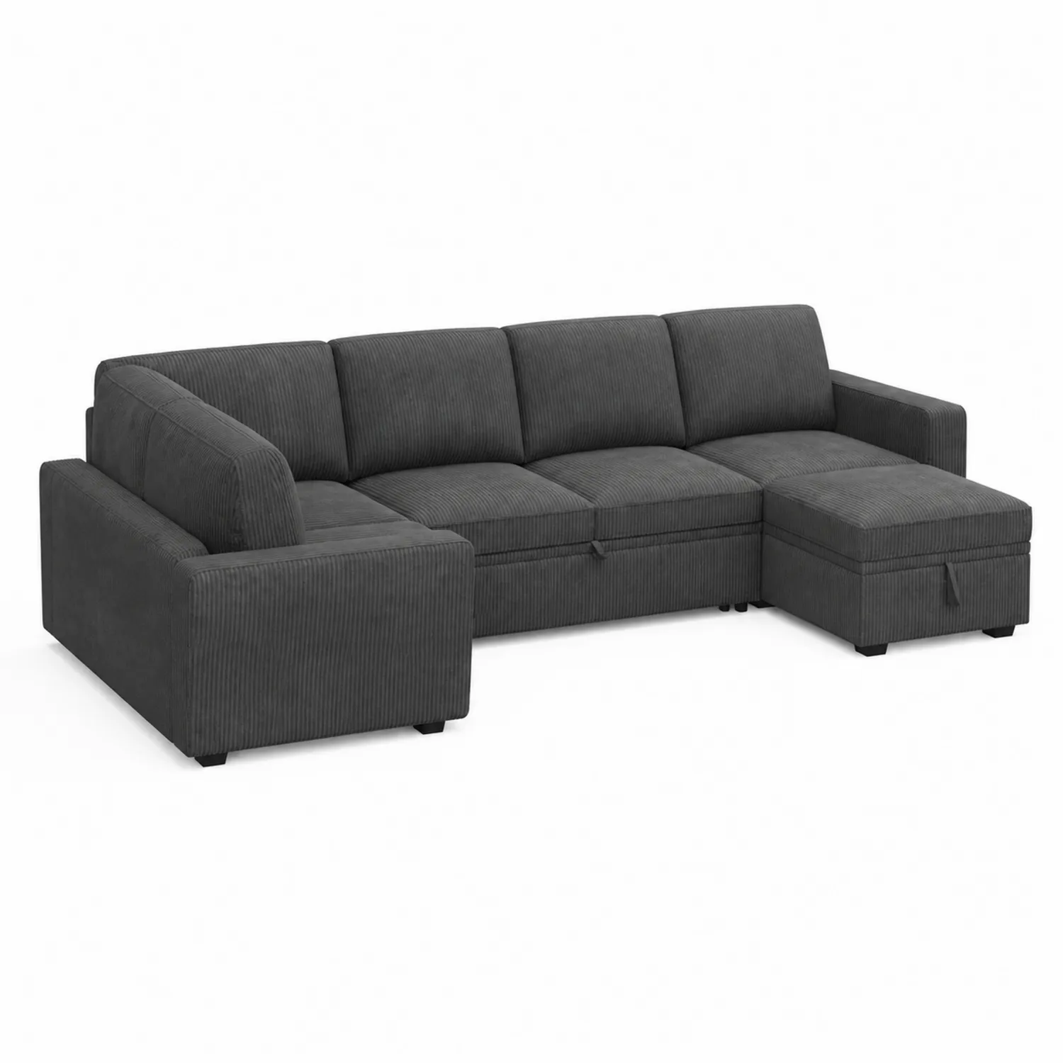 Divano angolare in velluto grigio antracite con chaise longue