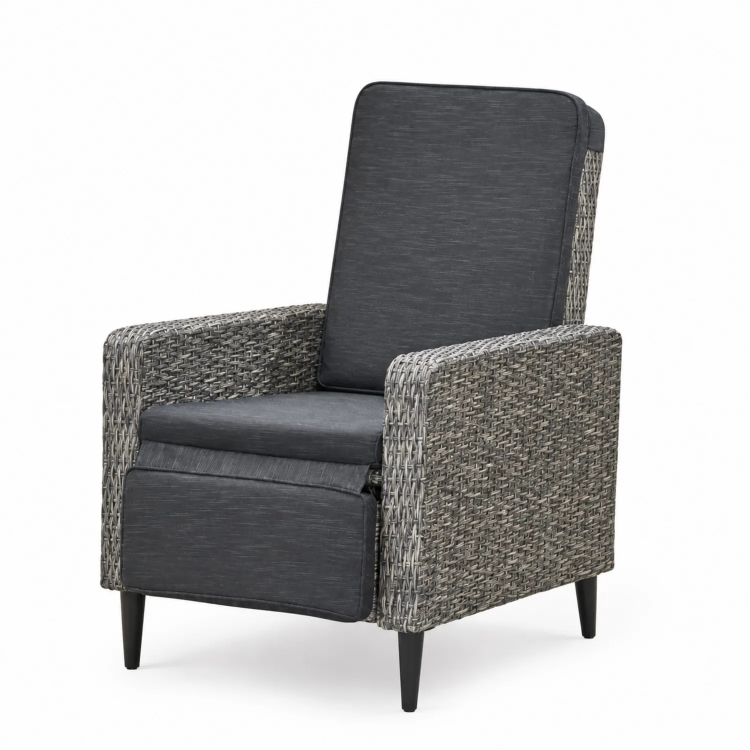 Poltrona reclinabile in rattan con cuscini in poliestere grigio scuro