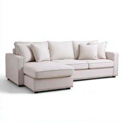 Canapé d'angle en tissu 255x165x82 cm - beige - design moderne pour salon-Roomupyard