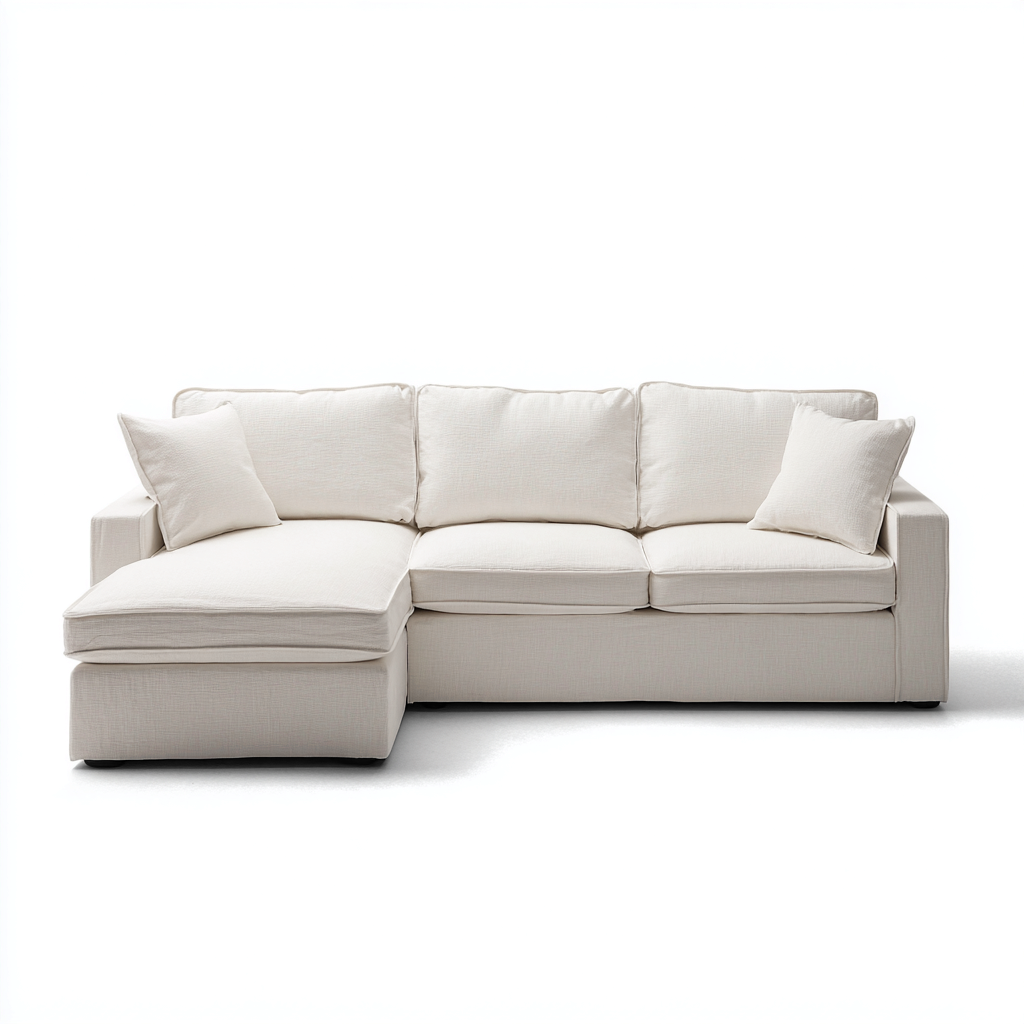 Canapé d'angle en tissu 240x165x83 cm - Blanc cassé - Design contemporain avec assise profonde-Roomupyard