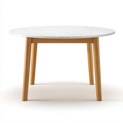 Table de jardin ronde en bois et plateau effet marbre 110x110x75 cm - Blanc-Naturel - Design contemporain pour extérieur-Roomupyard