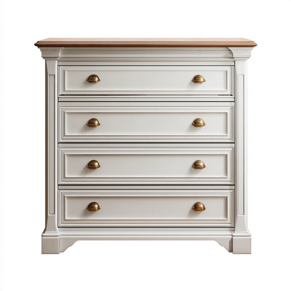 Commode bois massif 85x42x95 cm - blanc-bois naturel - pour chambre - style classique-Roomupyard