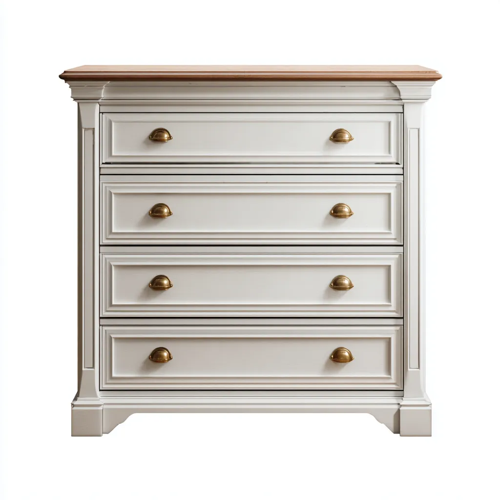 Commode bois massif 85x42x95 cm - blanc-bois naturel - pour chambre - style classique-Roomupyard