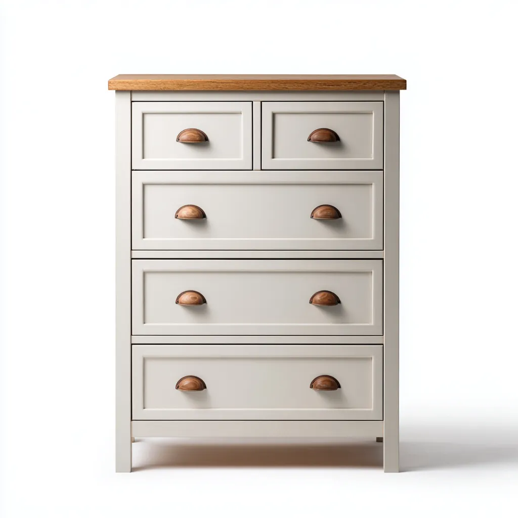 Commode en bois 75x40x100 cm - Blanc et chêne - Style classique avec 5 tiroirs-Roomupyard