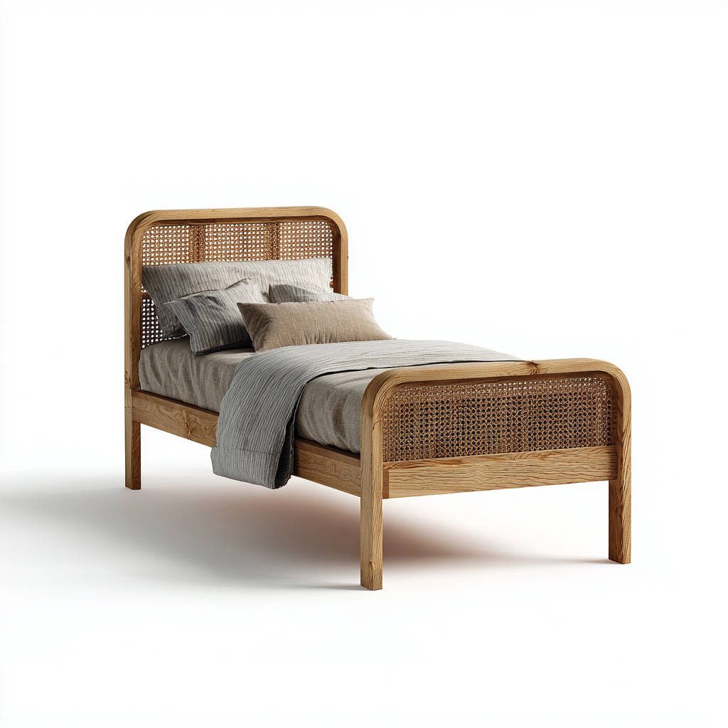 Lit simple en bois avec cannage 200x90x95 cm - chêne naturel - style chaleureux-Roomupyard