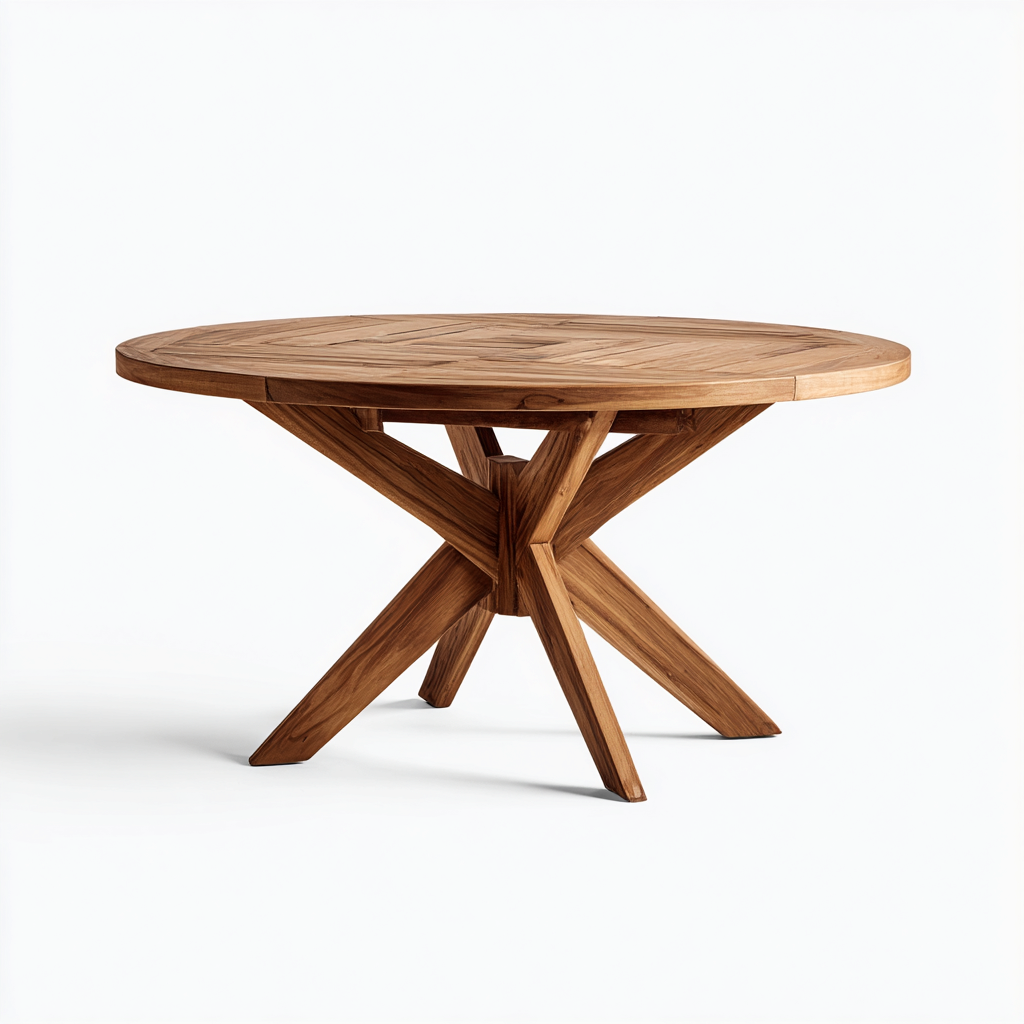 Table de jardin ronde en bois massif 140x140x75 cm - bois naturel - table extérieure style contemporain-Roomupyard