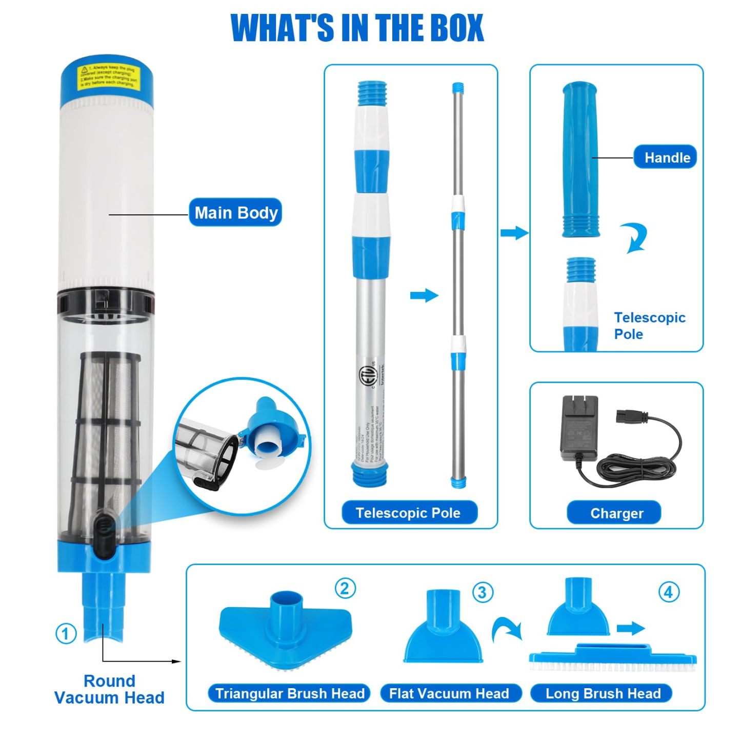 PoolNexa-PN30丨3 in 1 Cordless Rechargeable Pool Vacuum Cleaner