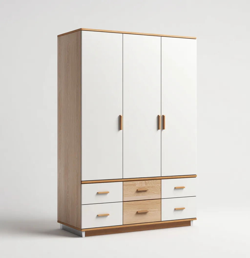 Armoire 3 portes en bois avec finition mate 150x55x200 cm - Blanc-Naturel - Style moderne pour chambre-Sofagohub