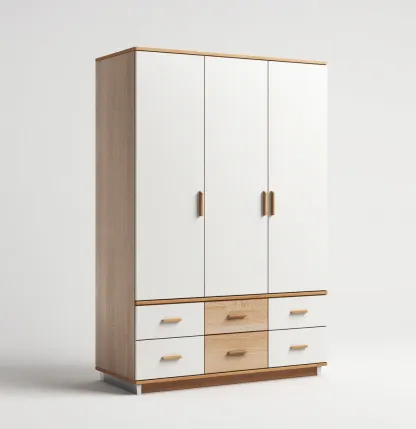 Armoire 3 portes en bois avec finition mate 150x55x200 cm - Blanc-Naturel - Style moderne pour chambre-Sofagohub