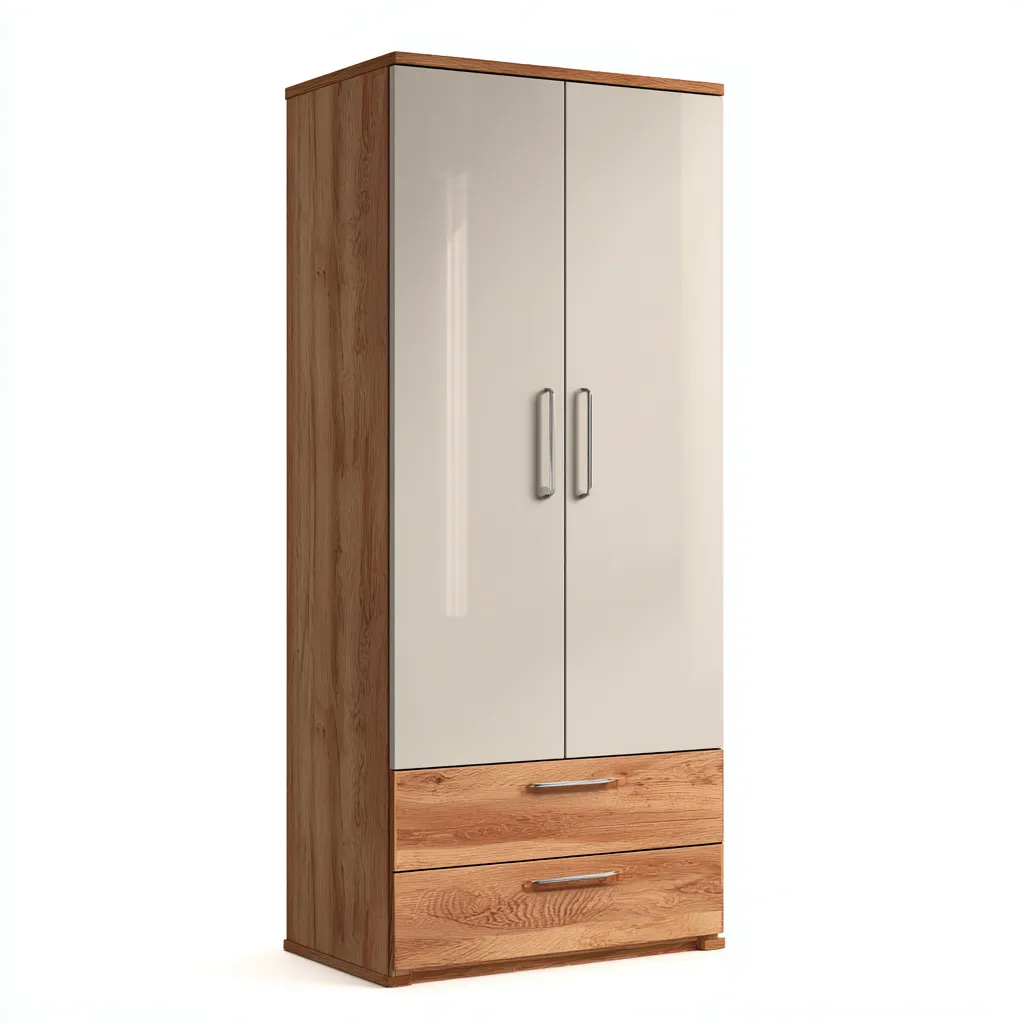 Armoire 2 portes en bois et finition brillante 90x50x200 cm - Blanc-Naturel - Design moderne pour chambre-Sofagohub