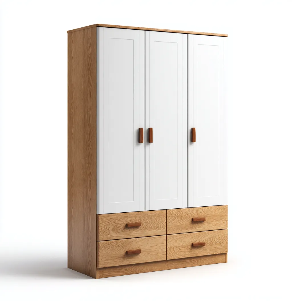 Armoire 3 portes en bois 150x55x180 cm - blanc-marron clair - style naturel pour chambre-Sofagohub