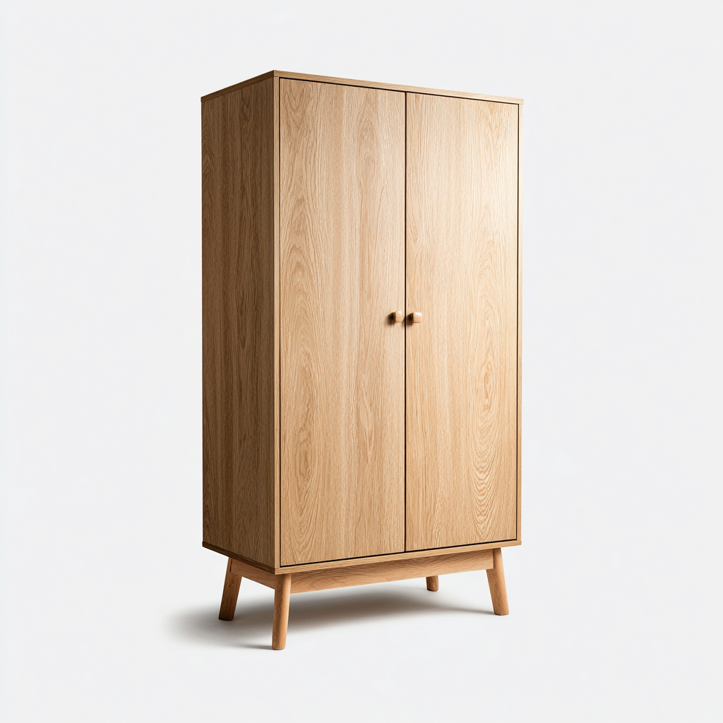 Armoire 2 portes en bois naturel 90x50x180 cm - bois clair - rangement intérieur - style scandinave-Sofagohub