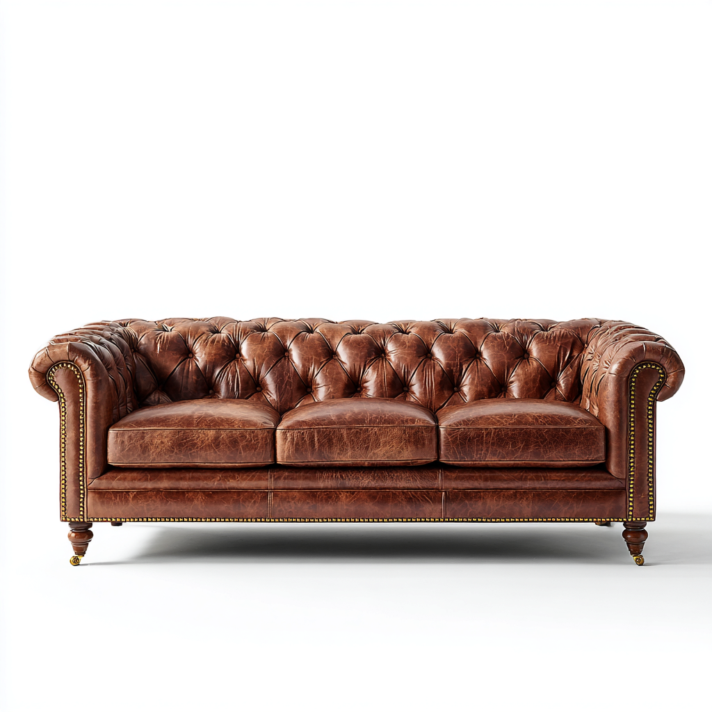 Canapé 3 places en cuir avec structure en bois 220x95x80 cm - Marron - Style classique pour salon-Sofagohub