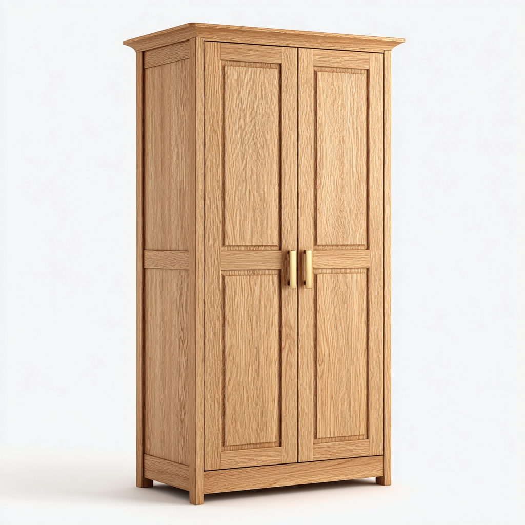 Armoire 2 portes en bois massif 100x55x190 cm - bois naturel - rangement intérieur style classique-Sofagohub