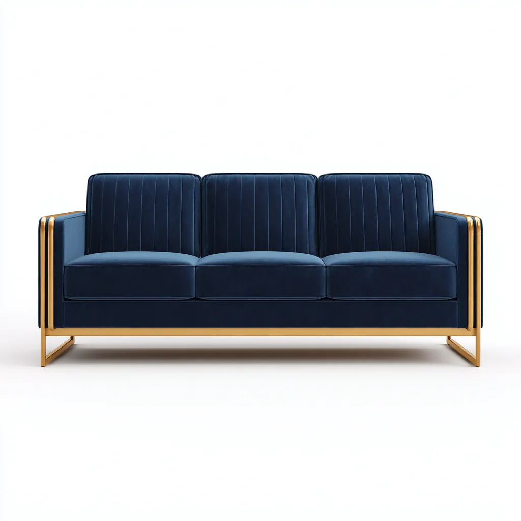 Canapé 3 places en tissu avec structure métallique 210x90x85 cm - Bleu marine-Doré - Design contemporain pour salon-Sofagohub