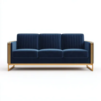 Canapé 3 places en tissu avec structure métallique 210x90x85 cm - Bleu marine-Doré - Design contemporain pour salon-Sofagohub