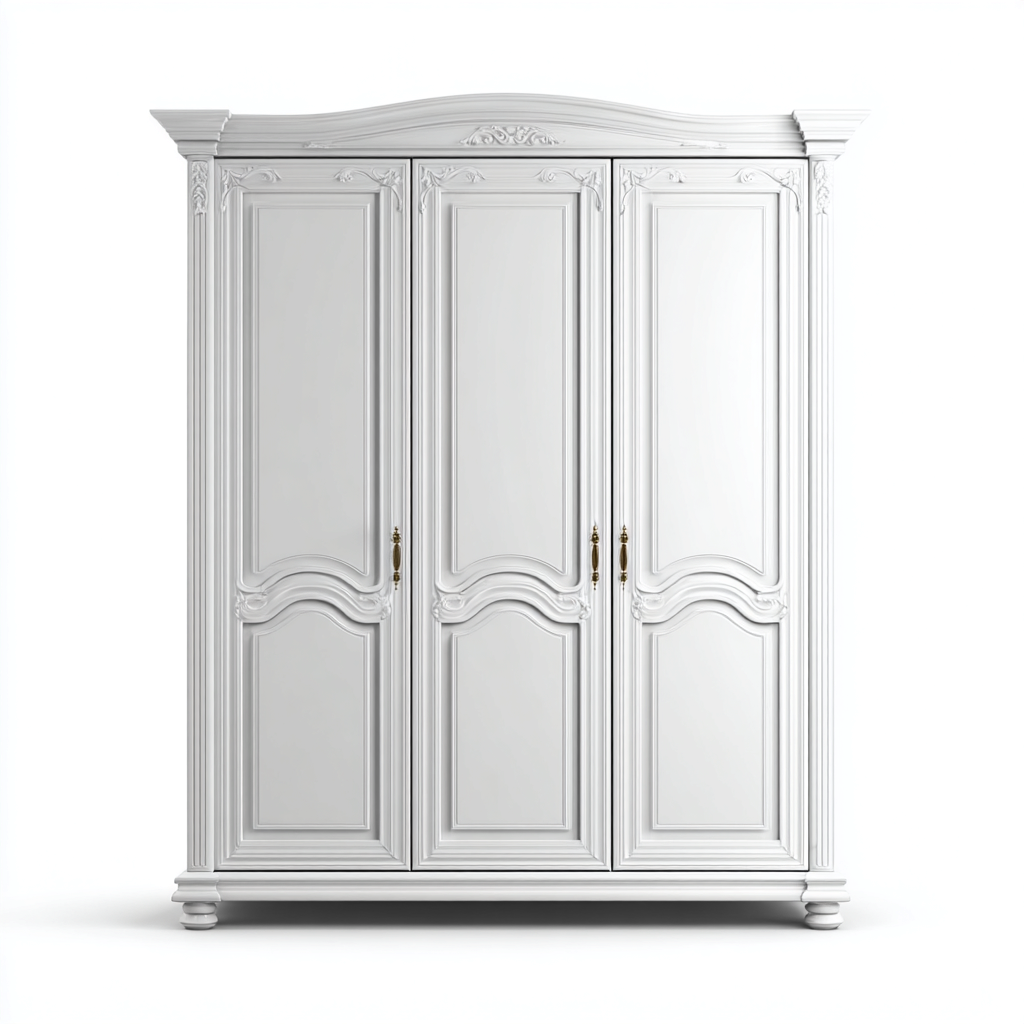 Armoire 3 portes en bois massif 180x60x200 cm - blanc - rangement intérieur style classique-Sofagohub