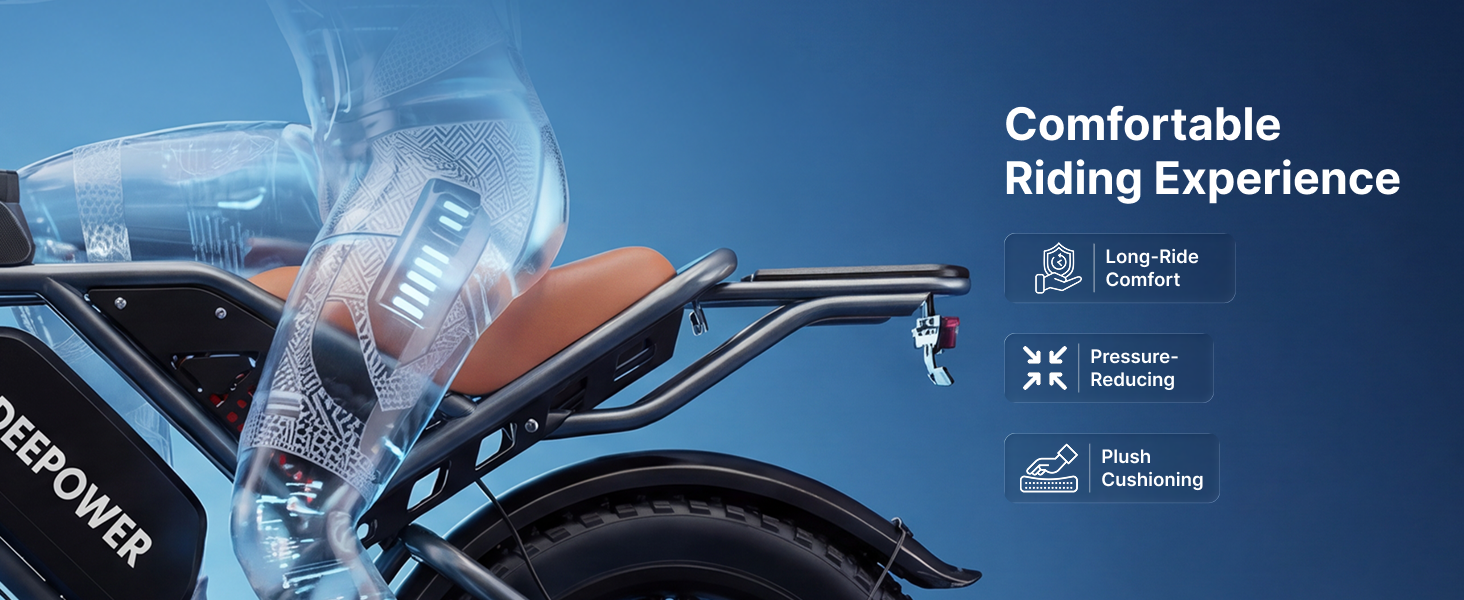 featuring long-ride comfort, pressure reduction, and plush cushioning.