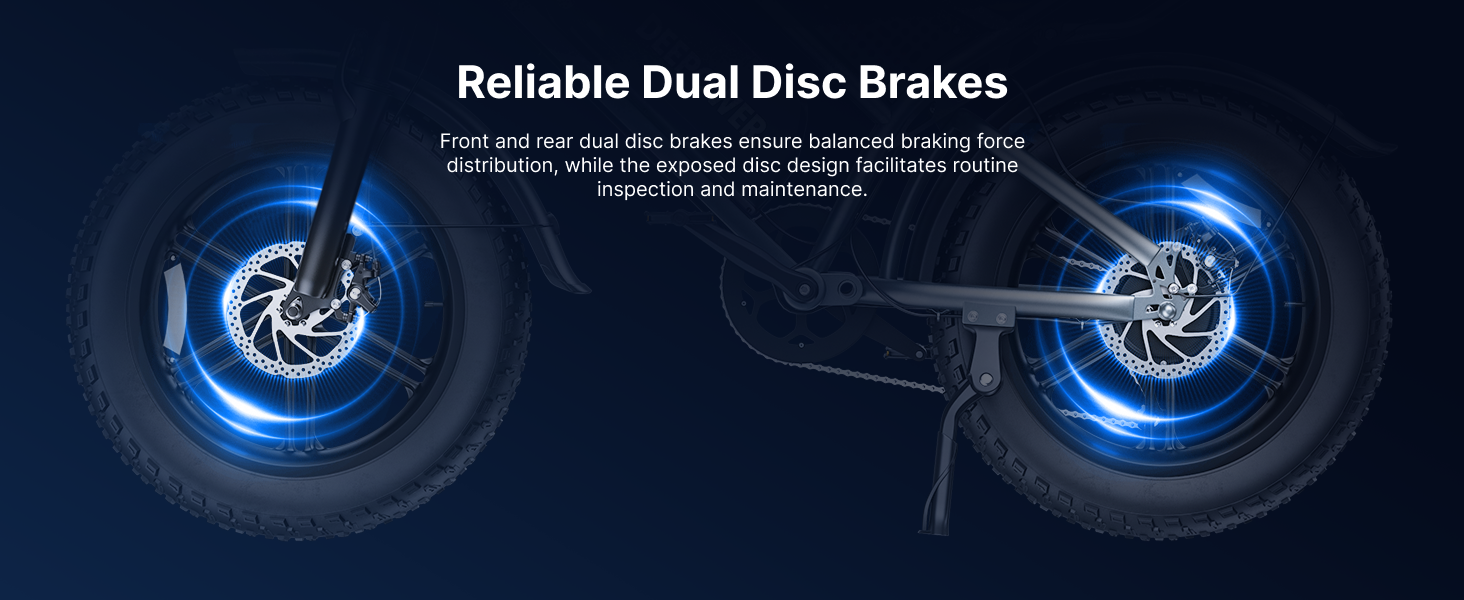 This image shows reliable dual disc brakes (front/rear) for balanced braking and easy maintenance.