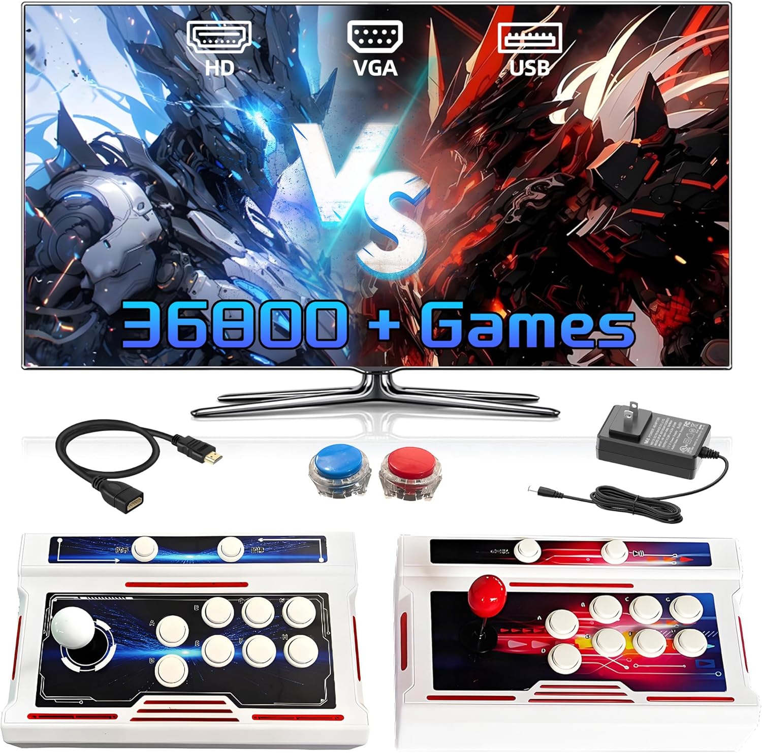 Consola Retro 36800 Juegos en 1 - WiFi Bluetooth - Resolución HD 1280x720 - Mandos Inalámbricos con Joysticks Divididos - Sistema Multijugador para TV PC y Proyector-Soviaialoft