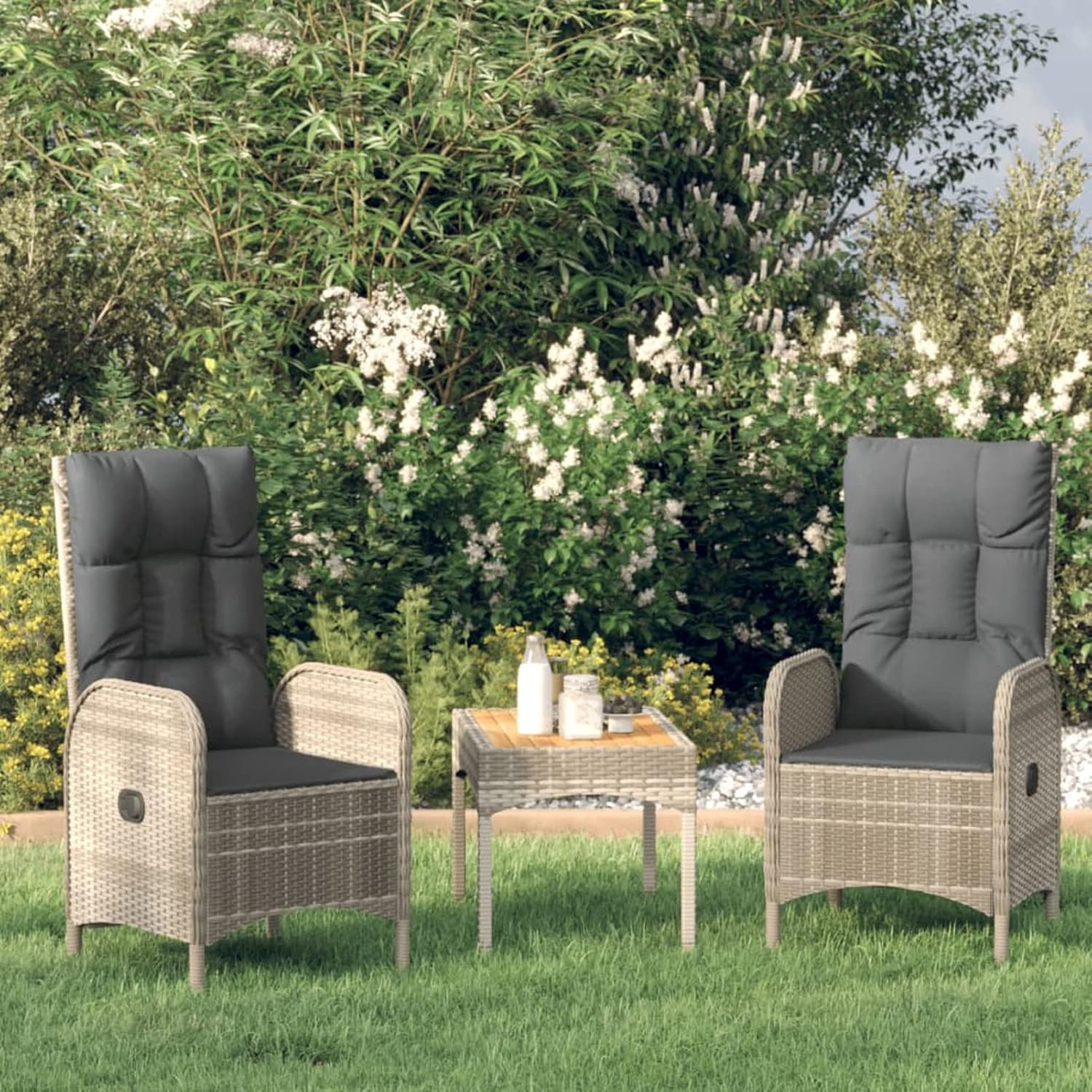 Set de muebles de jardín 3 piezas - ratán sintético gris - cojines y forma rectangular para terraza exterior-Soviaialoft