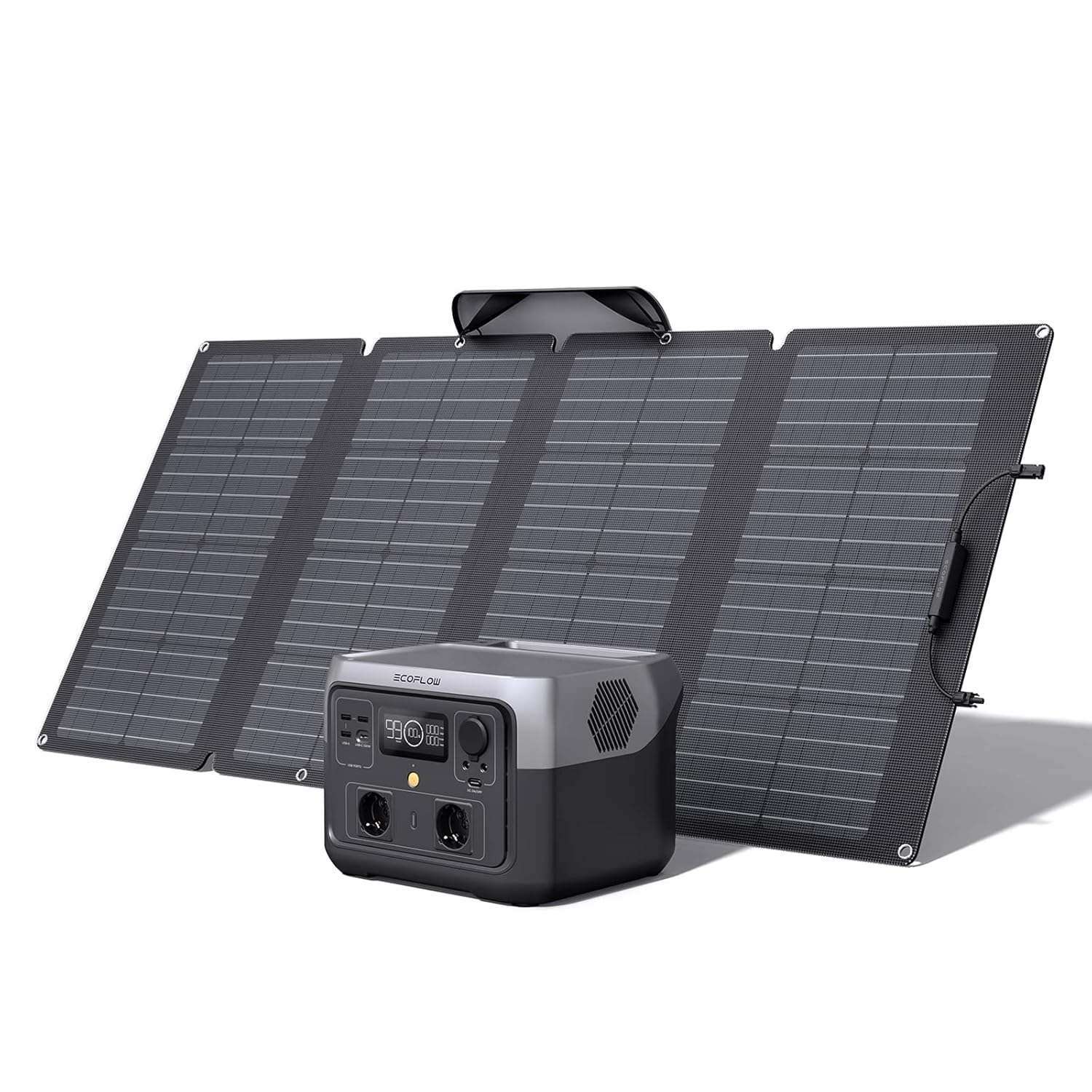 ECOFLOW RIVER 2 MAX - Estación de Energía Portátil 512Wh LFP con Panel Solar 160W - Generador Solar Compacto 1000W para Camping Viajes y Actividades al Aire Libre-Soviaialoft