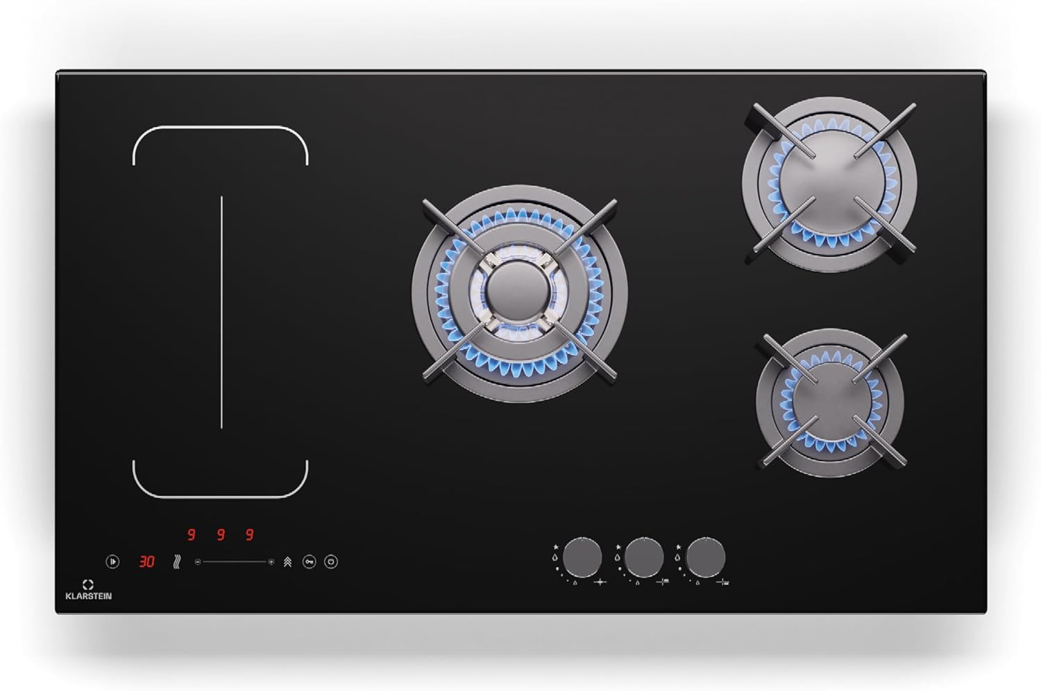 Placa mixta Klarstein MultiChef 5 - gas inducción 5 zonas - Wok Flexzone temporizador Stop Go 10,6kW negra-Soviaialoft
