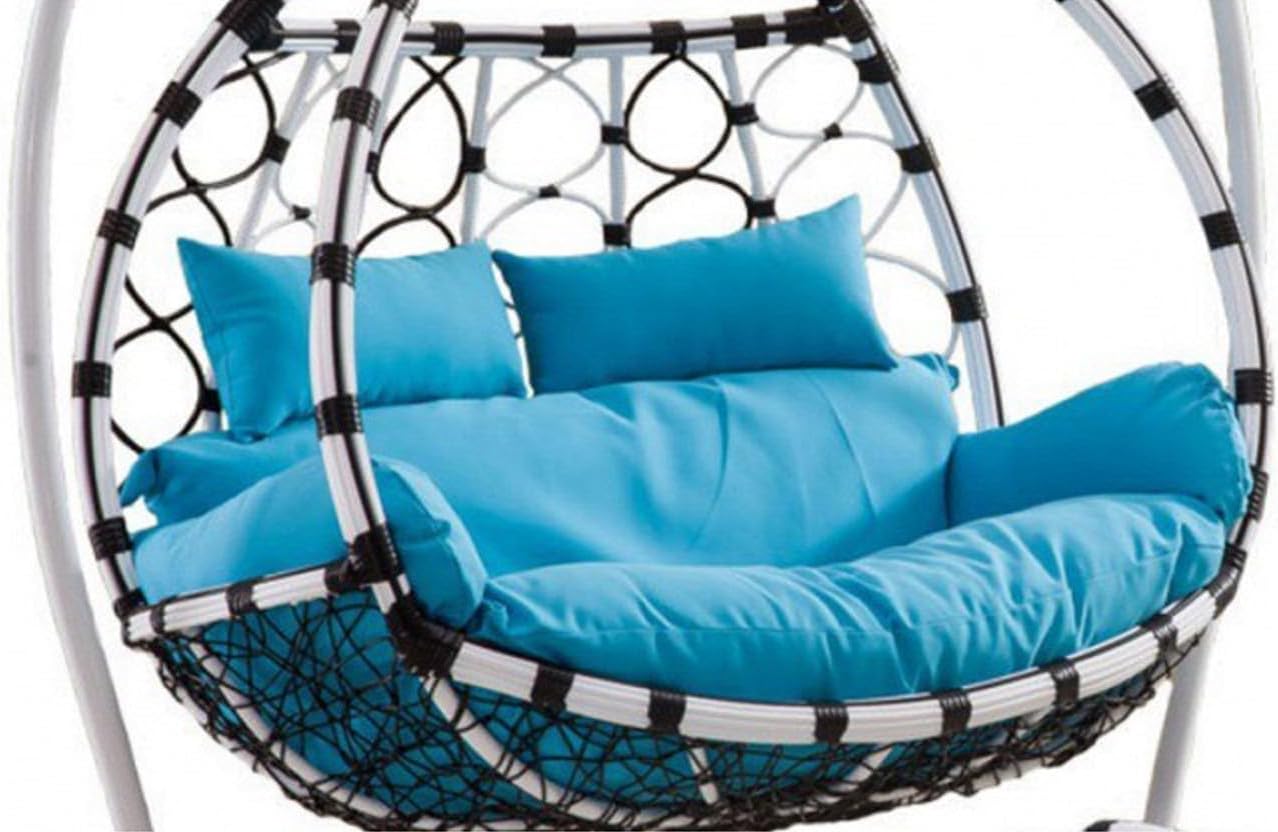Silla Colgante Doble de Ratán Impermeable para 2 Personas - Hamaca Tipo Huevo con Cojines Acolchados para Jardín Patio y Terraza-Soviaialoft