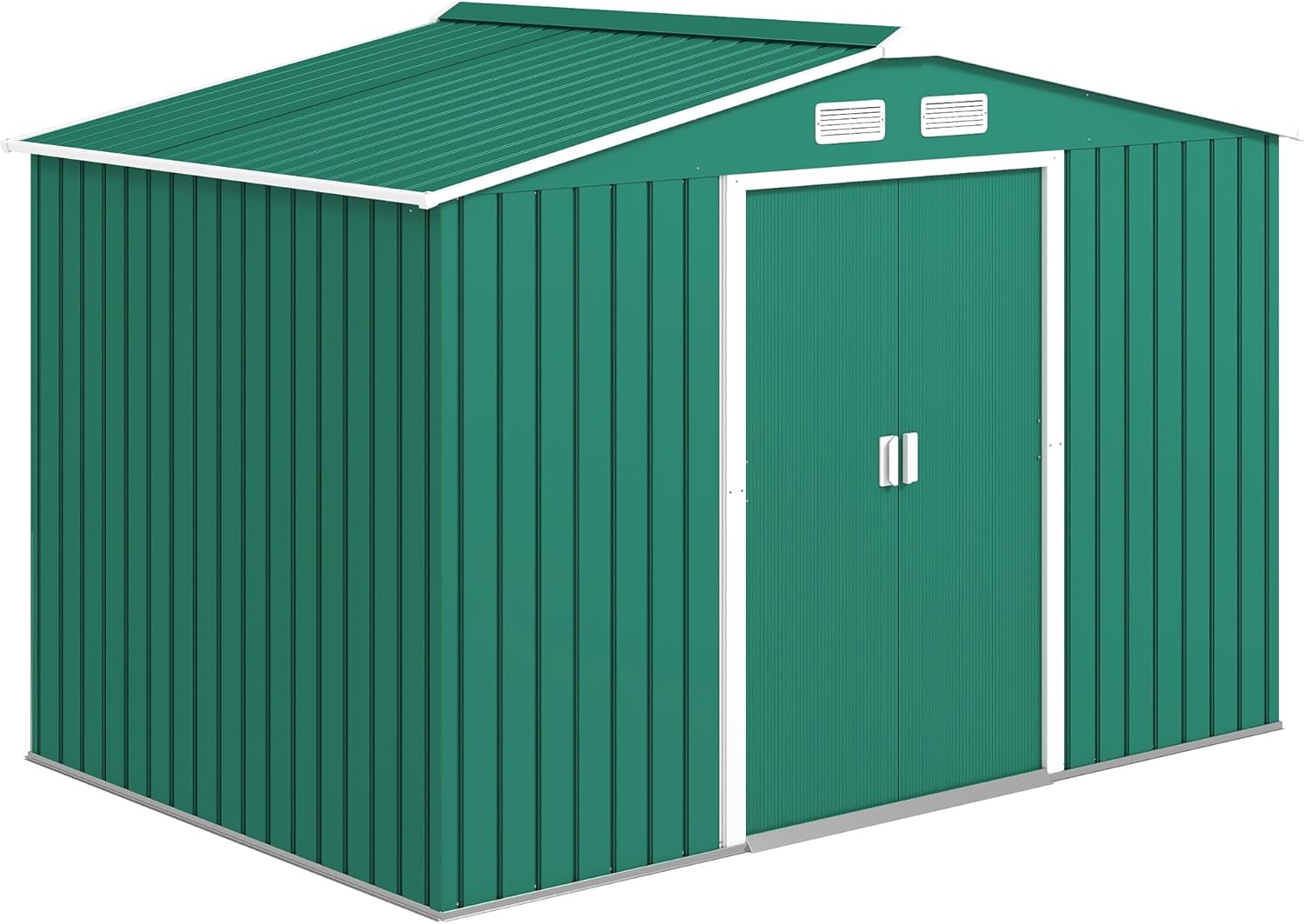 Caseta de Jardín Exterior Metálica 4,9 m2 - 277x195x192 cm - Acero Galvanizado Verde Oscuro - Techo de Fibra de Vidrio - Puerta Corredera y Ventanas - Cobertizo de Almacenaje Exterior-Soviaialoft