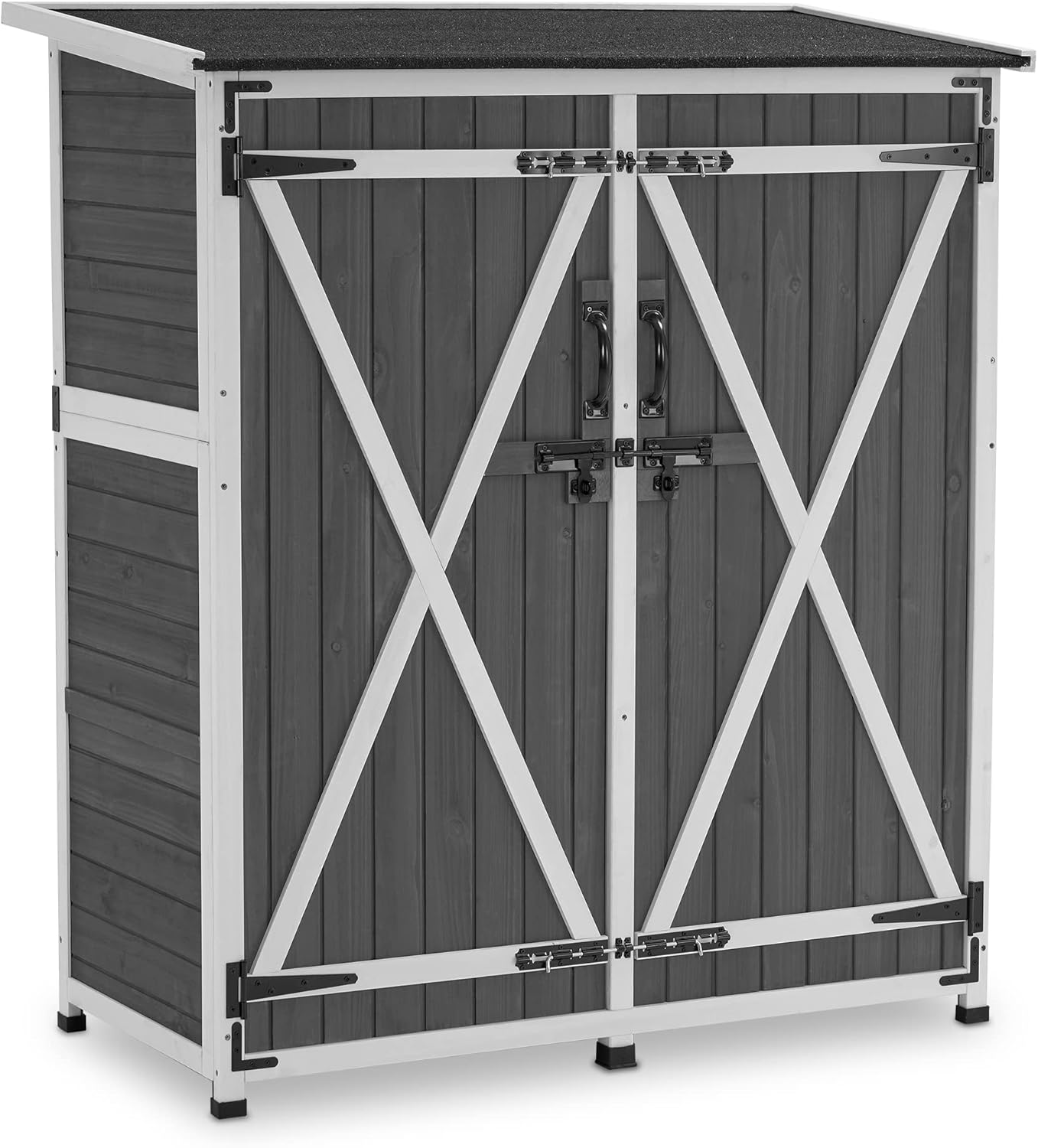Armario de Jardín de Madera 122x60x137 cm Resistente a la Intemperie - Pequeño Cobertizo Exterior para Balcón Terraza y Jardín Color Gris-Soviaialoft