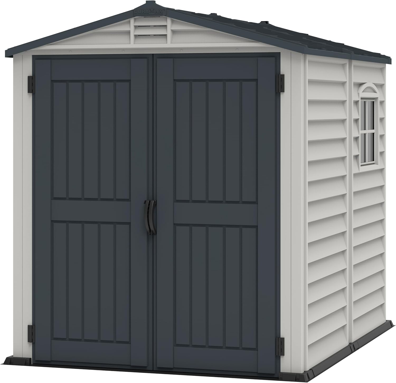 Caseta de Jardín de Resina PVC STOREMATE PLUS 6x6 con Suelo Incluido 186,7x189,9x213 cm - Cobertizo Exterior para Herramientas y Accesorios Color Antracita y Adobe-Soviaialoft