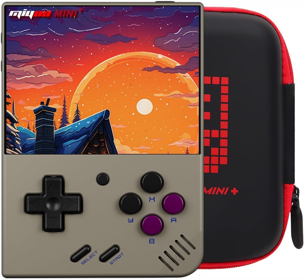Mini Plus Consola Retro Portátil con Funda - Pantalla IPS de 3.5 Pulgadas - Batería de 3000mAh - Compatible con Juegos Clásicos - Diseño Gris Retro-Soviaialoft