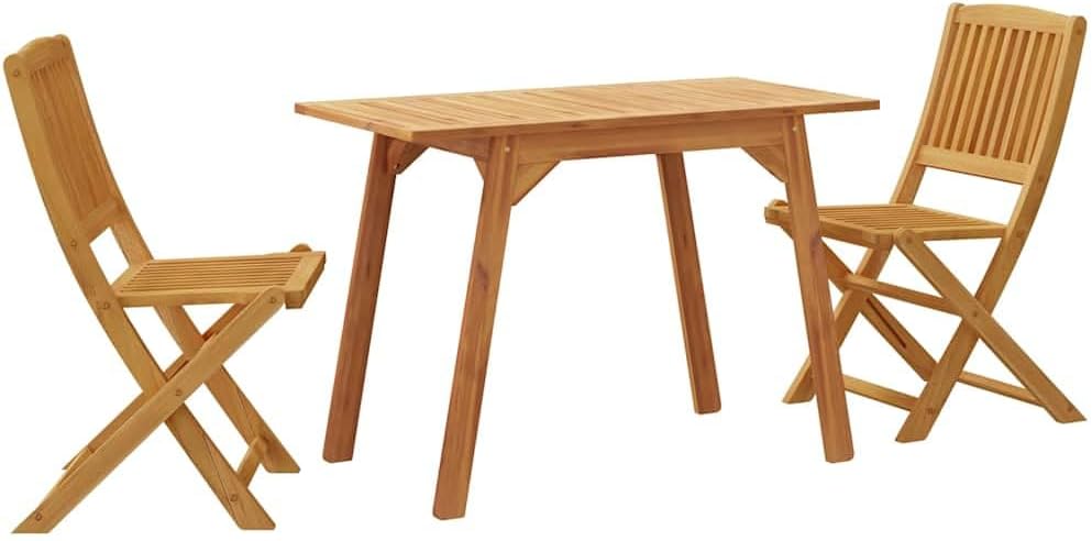 Conjunto de balcón vidaXL 3 piezas - madera maciza de acacia marrón - mesa 110 x 56 x 75 cm para exterior-Soviaialoft