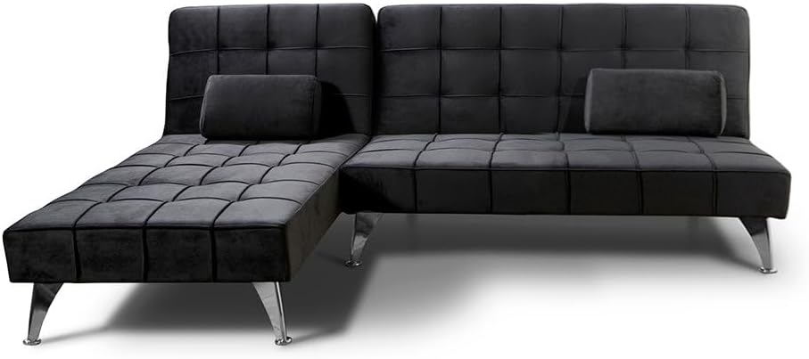 Sofá cama chaise longue Keren XS - terciopelo negro - 3 plazas 198 cm estilo moderno-Soviaialoft