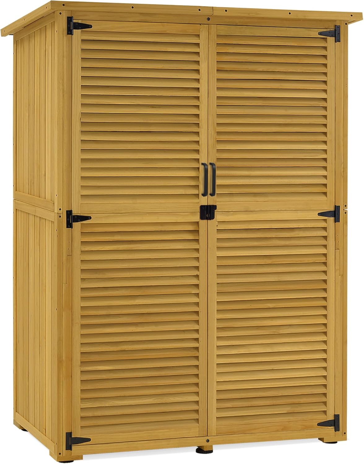 Armario de Jardín Exterior M MCombo 127 x 59 x 168 cm - Armario de Madera Resistente a la Intemperie para Terraza Balcón y Jardín Color Natural-Soviaialoft
