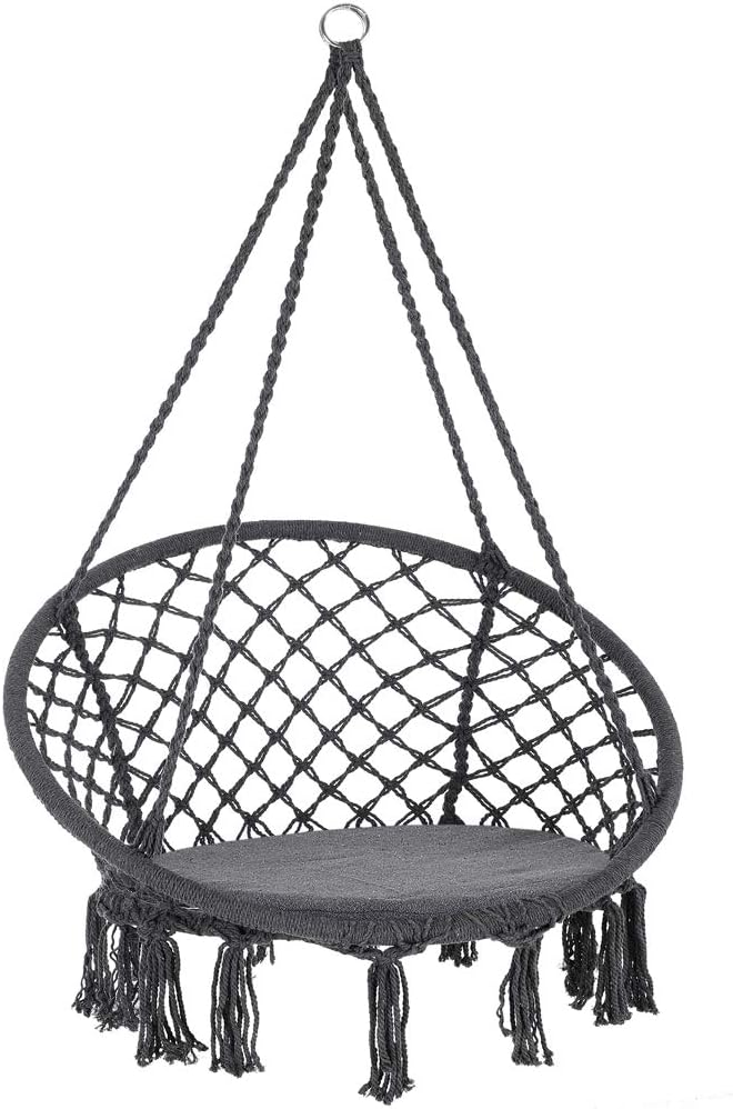 Silla colgante de cuerda de algodón macramé - silla oscilante para jardín patio camping interior y exterior-Soviaialoft