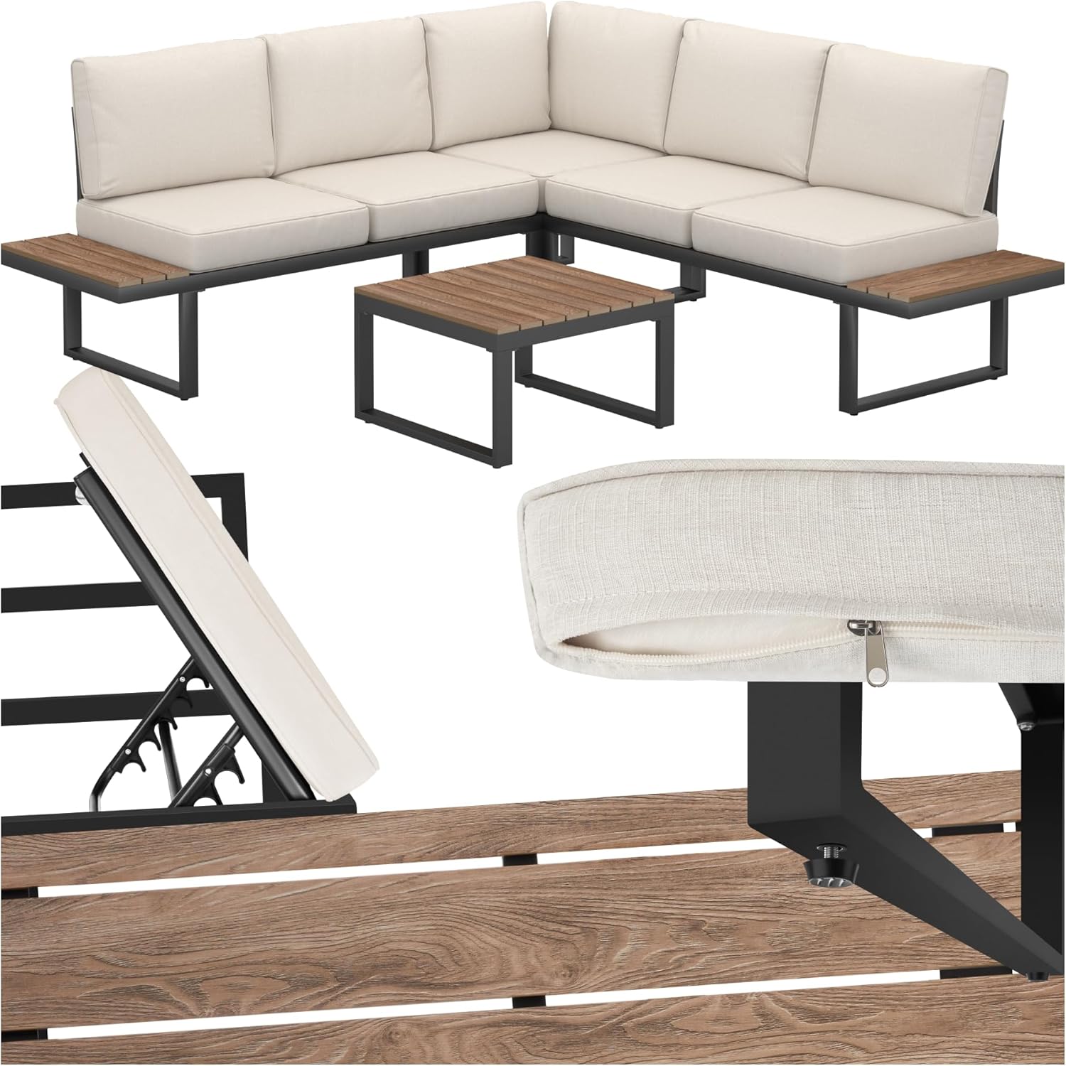 Conjunto de muebles de jardín TecTake 4 piezas - negro - sofá exterior de aluminio con cojines extragruesos y fundas extraíbles-Soviaialoft