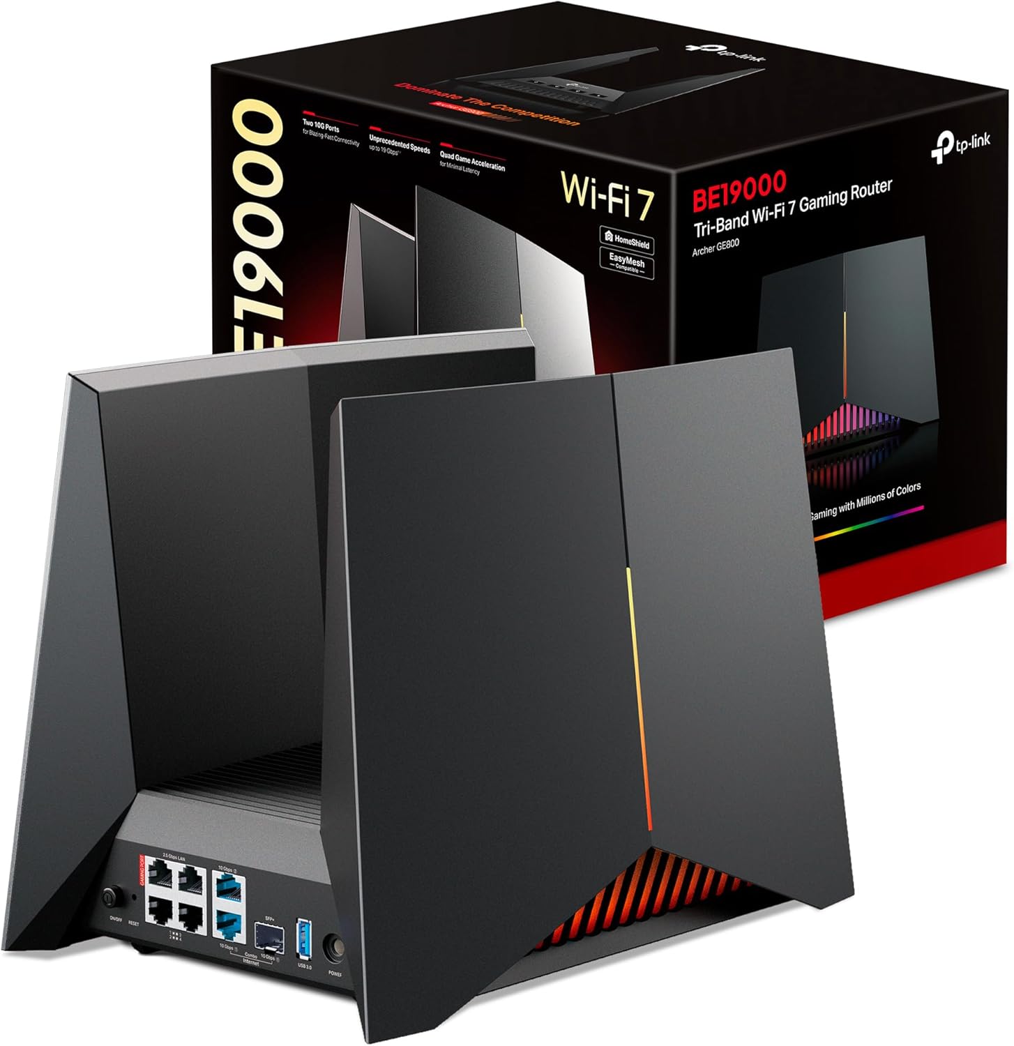 TP-Link Archer GE800 Router Gaming WiFi 7 Tribanda BE19000 - 2 Puertos 10G - 4 Puertos 2.5G - Canales de 320 MHz - Multi Link Operation - EasyMesh Compatible para Gaming y Streaming Avanzado-Soviaialoft
