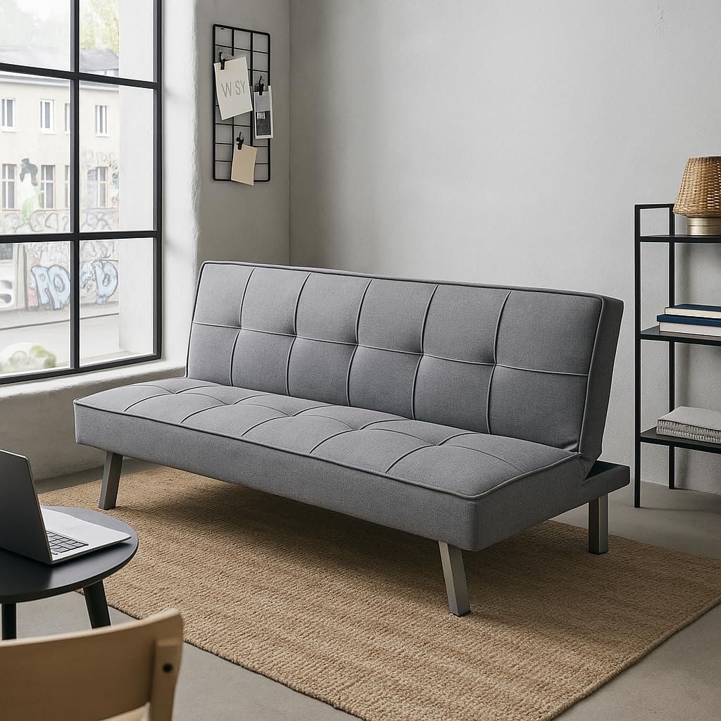 Sofá cama Homely KOHTAO 3 plazas - tela gris - apertura clic clac 176 cm para salón-Soviaialoft