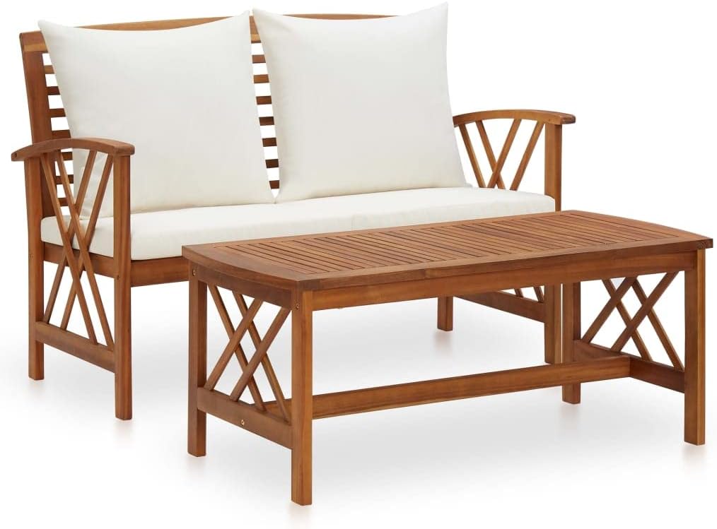 Muebles de jardín vidaXL 2 piezas - madera maciza de acacia - cojines y estilo vintage para exterior-Soviaialoft
