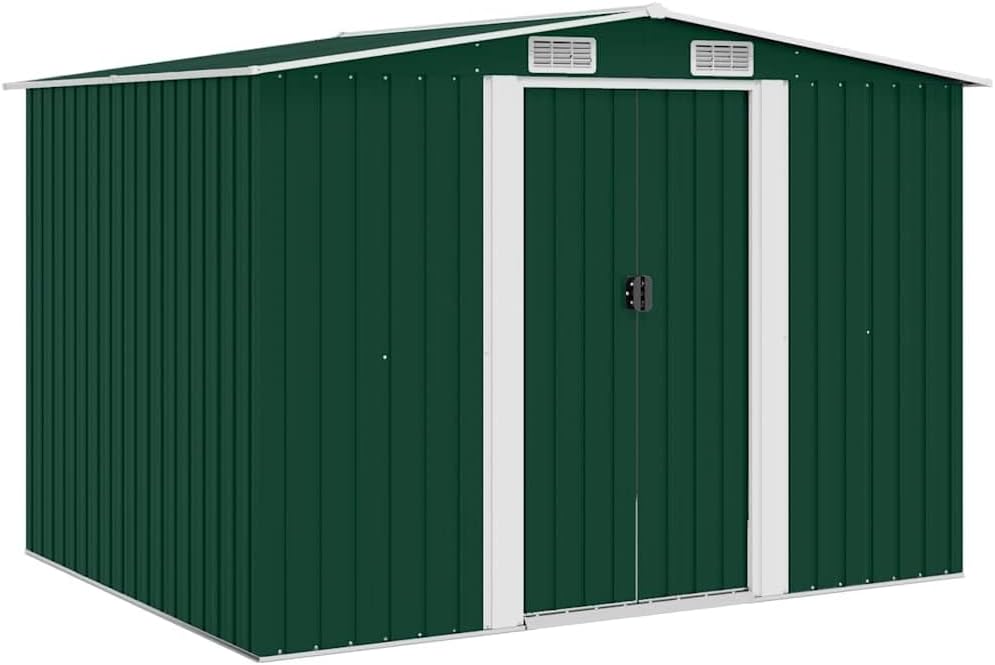 Caseta de Almacenaje de Jardín Metálica Verde - 257x205x178 cm - Cobertizo Exterior para Herramientas Equipos y Accesorios de Jardinería-Soviaialoft