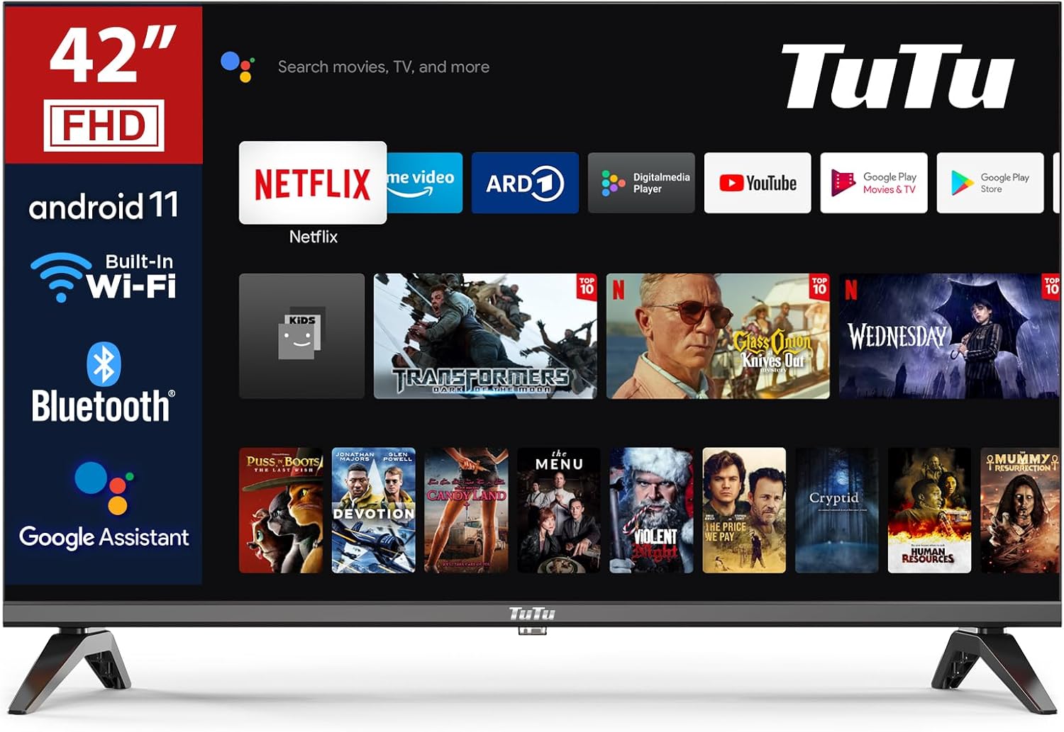 TuTu Smart TV 42 Pulgadas LED HD Android Google Assistant Chromecast WiFi Bluetooth-Soviaialoft