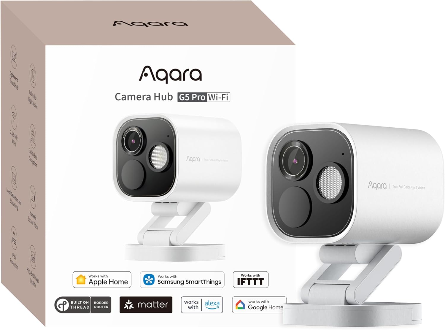 Cámara de Vigilancia Exterior Aqara Hub G5 Pro WiFi 4MP - HomeKit Secure Video - Thread Zigbee Matter - Visión Nocturna en Color - Compatible con Alexa Google Home y SmartThings-Soviaialoft