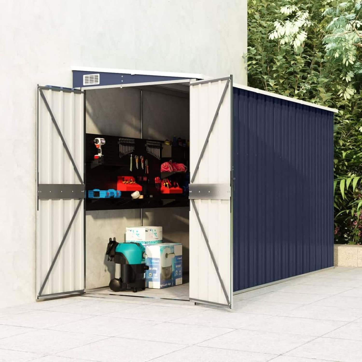 Cobertizo de Jardín Exterior de Acero con Puertas y Cerradura - Caseta Metálica para Herramientas y Mobiliario de Exterior - Color Turquesa-Soviaialoft