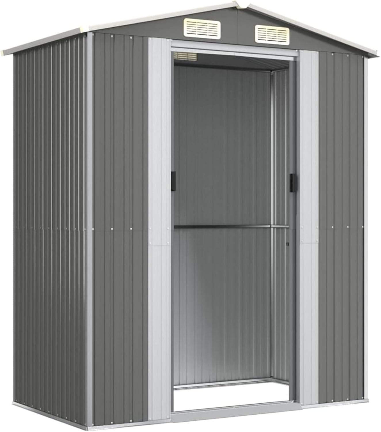 Caseta de Jardín Metálica Exterior 192x108x223 cm - Gris Claro - Doble Puerta Corredera - 4 Ventanas - Cobertizo para Herramientas y Almacenamiento de Jardín-Soviaialoft