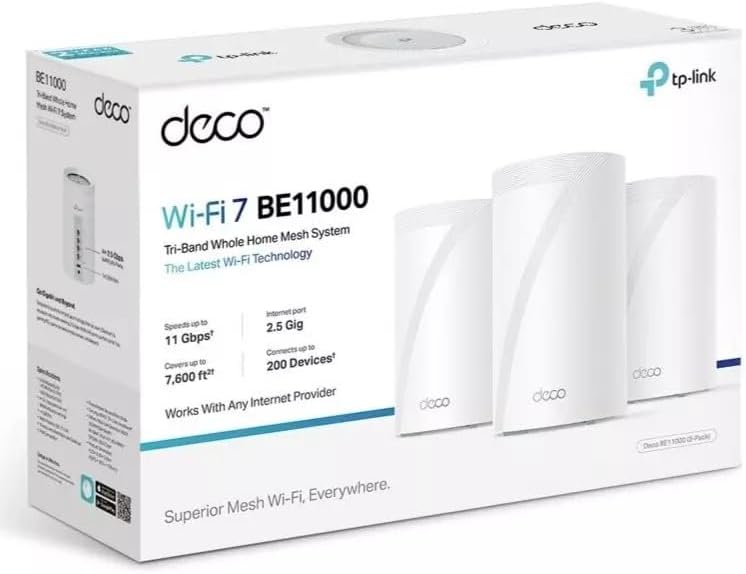 TP-Link Deco BE11000 Sistema WiFi 7 Mesh Tribanda para Todo el Hogar - Pack de 3 Unidades - Red Multi Gigabit de Alta Velocidad para Cobertura Integral-Soviaialoft