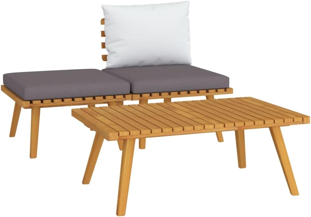 Juego de muebles de jardín vidaXL 3 piezas - madera maciza de acacia - cojín y estilo rústico exterior-Soviaialoft