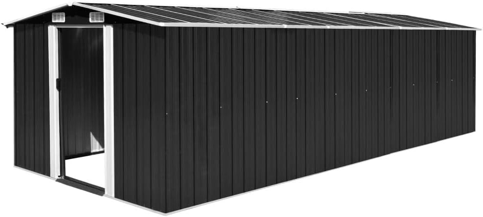 Caseta Metálica de Jardín Exterior 257x580x181 cm - Cobertizo de Almacenaje de Acero con Puertas Correderas Dobles Color Antracita para Herramientas y Equipamiento Exterior-Soviaialoft