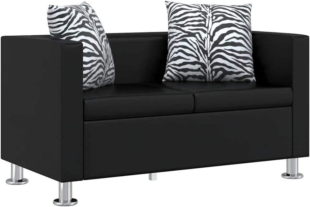 Sofá de 2 Plazas de Piel Artificial - Diseño Compacto para Salón y Oficina - Color Negro 62,5x63x63 cm-Soviaialoft